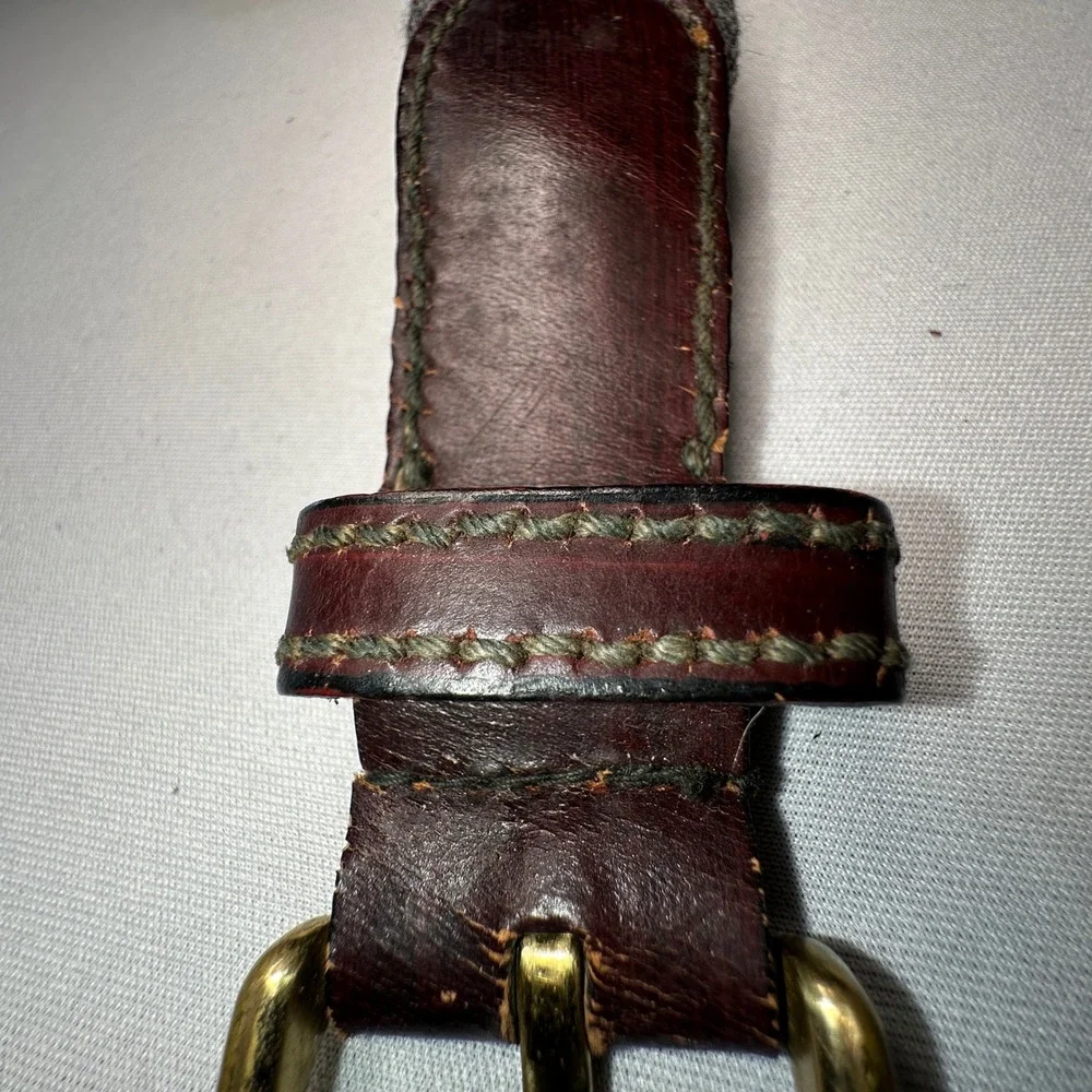 Canterbury Leather Belt Mens 36 Brown Woven Wool Brass Buckle Geometric Tribal‎